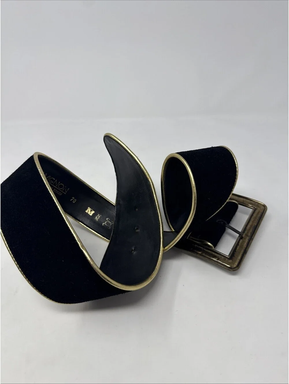 Vintage Avignon Gold Buckle Black Belt